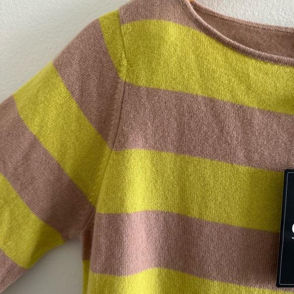 NWT Gobi Mongolian Cashmere Striped Yellow Tan Sweater Dress size Large - Picture 8 of 14